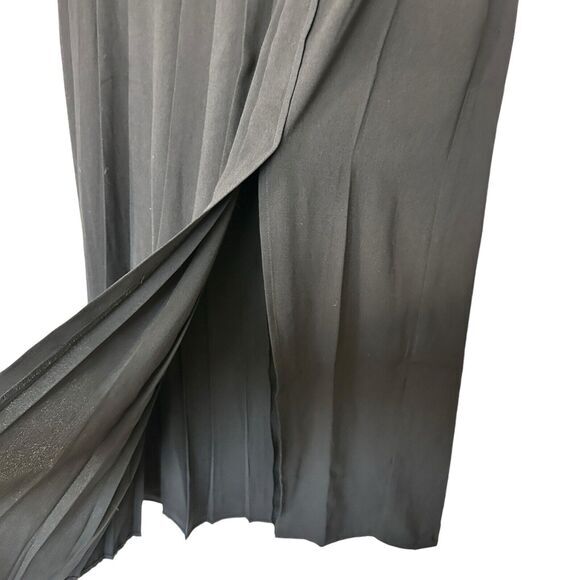 Nordstrom Open Edit S Pleated Large Black Pleated Slit Hem Midi Skirt - Picture 9 of 11